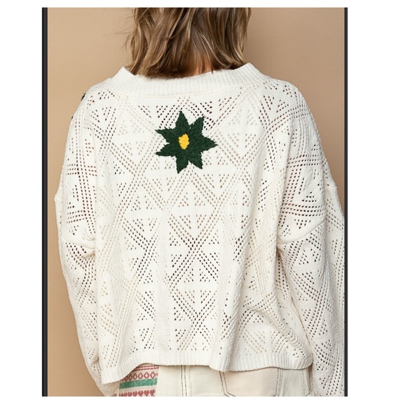 CLEARANCE NOW $28  10 ❤️POL embroidered contrast floral pattern chenille sweater - Picture 4 of 6